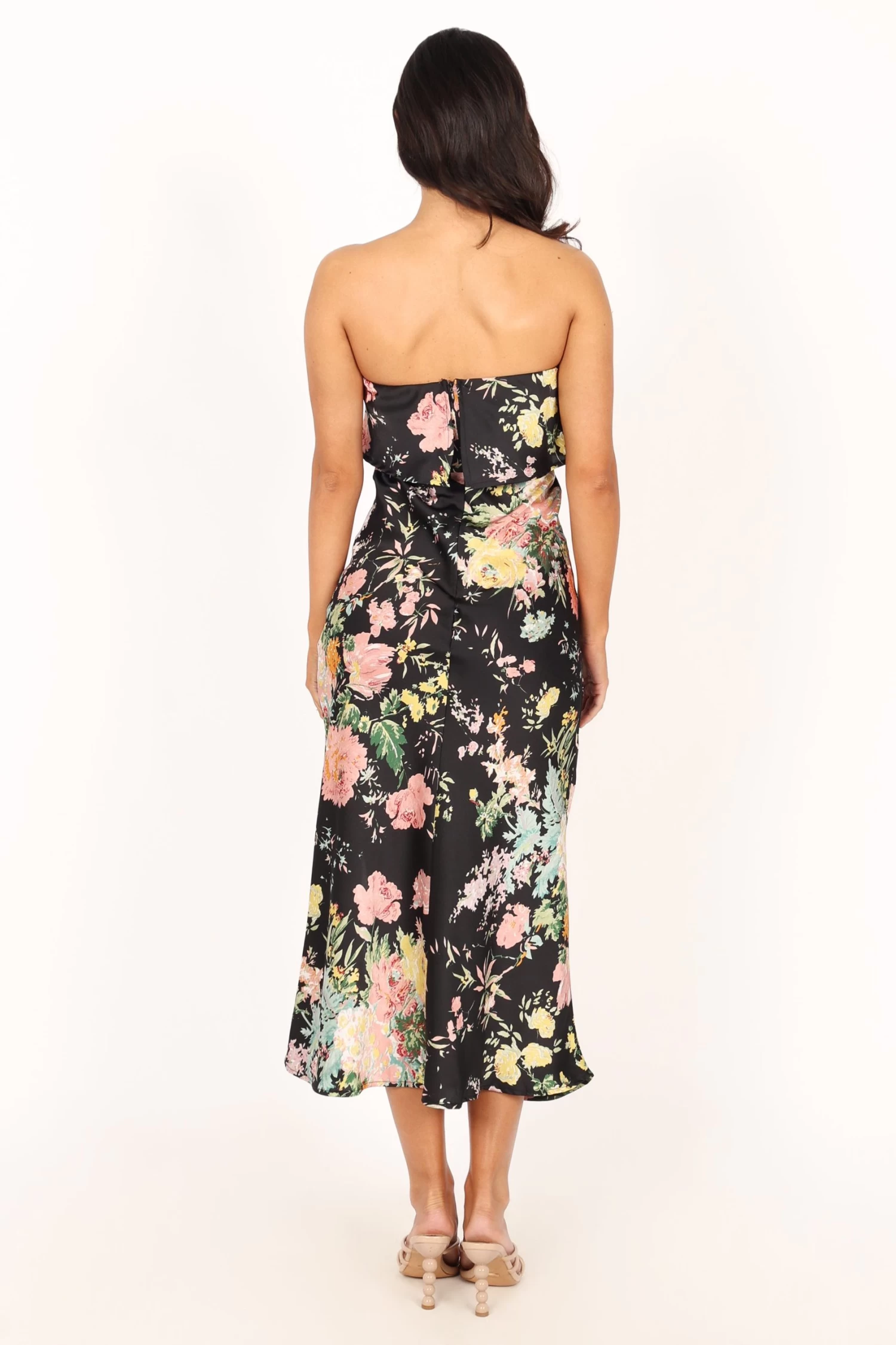 Vienna Strapless Midi Dress - Black Floral - Image 2