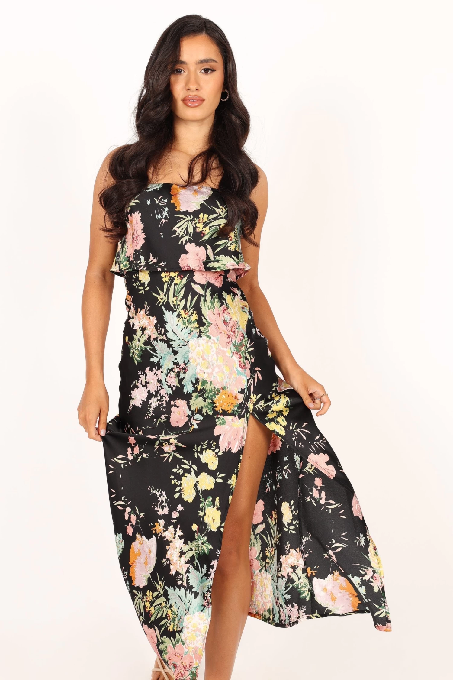 Vienna Strapless Midi Dress - Black Floral - Image 6