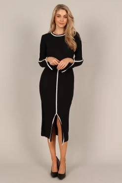 Vinnie Long Sleeve Midi Dress - Black
