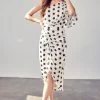 Daisy One Shoulder Midi Dress - Black Polka Dot