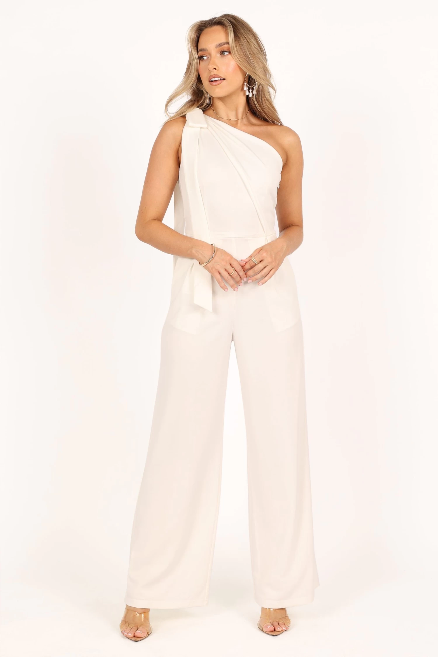 Sadie One Shoulder Jumpsuit - White - Image 2