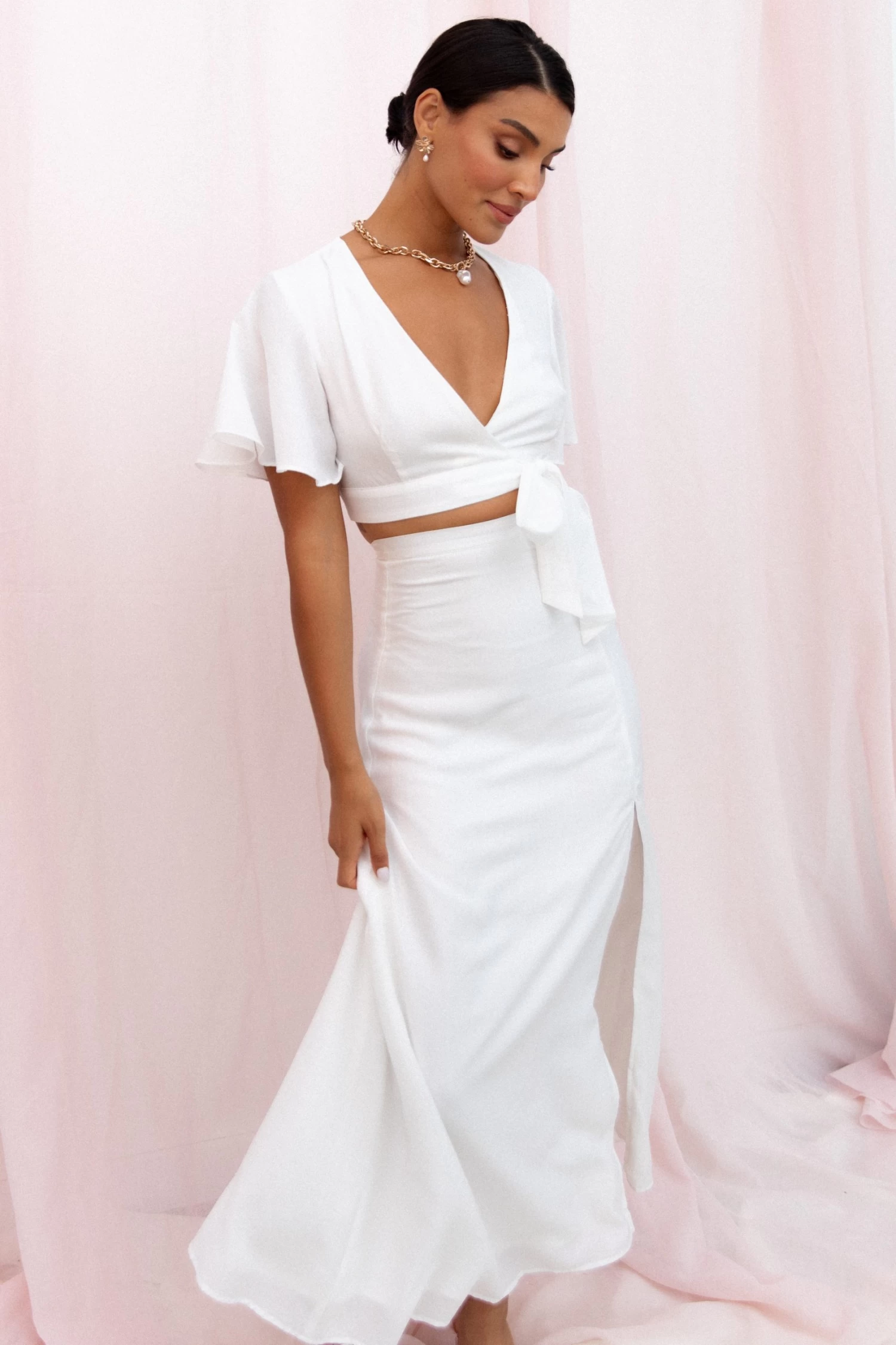 Alaia Wrap Skirt Two Piece Set - White - Image 2